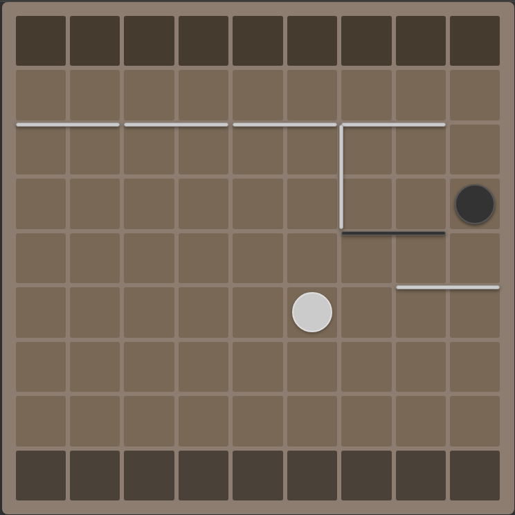 After the opponent has created a 3x3 zone, white places a defensive wall to secure the escape path.