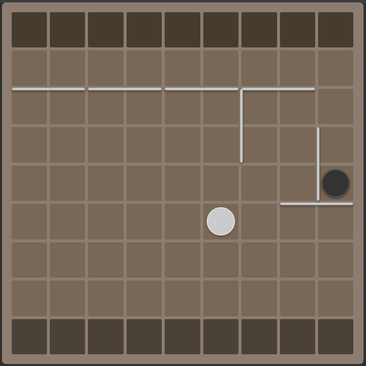 A situation where the opponent (black) can place a wall to trap the white pawn.