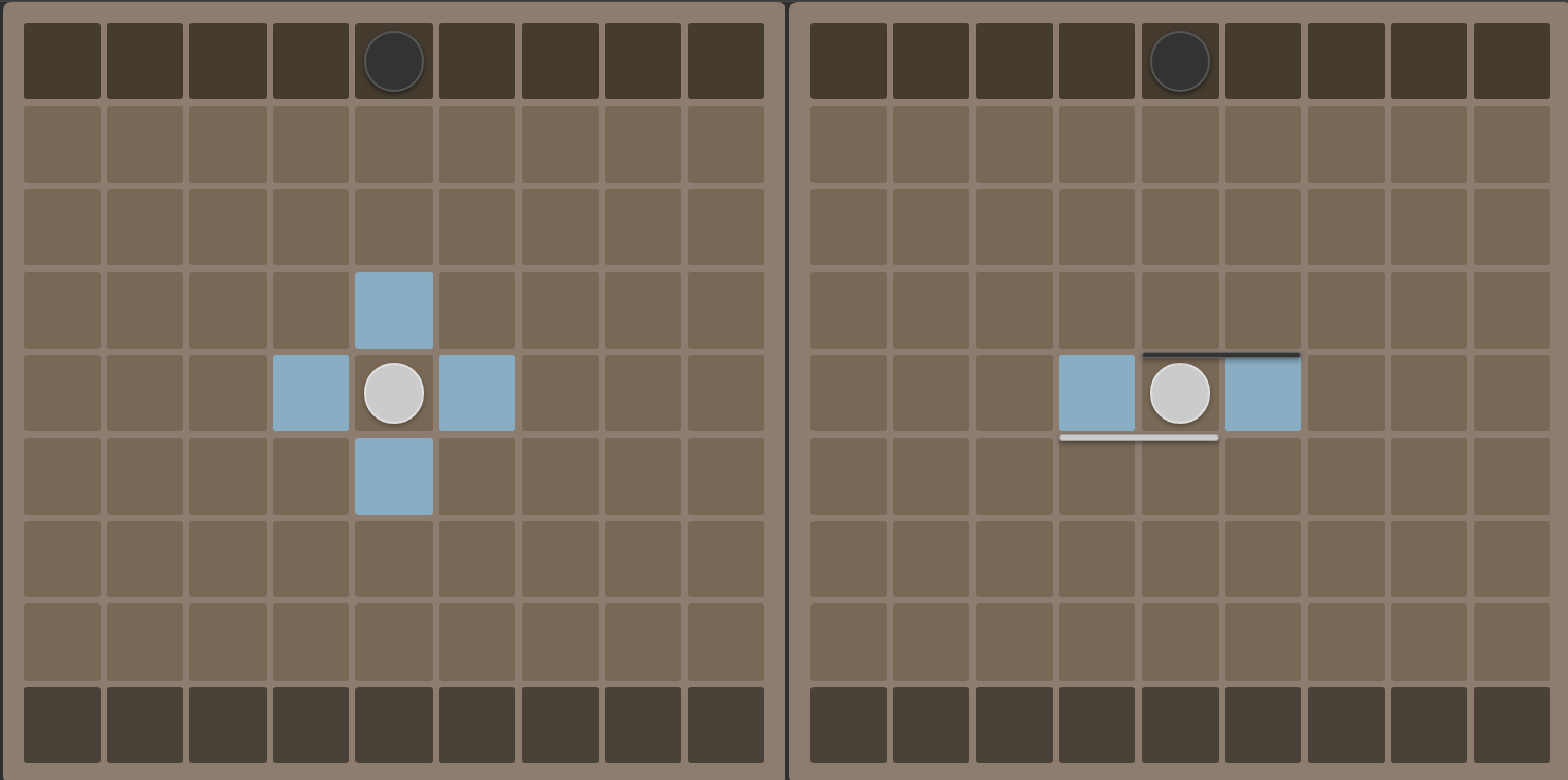 Basic pawn movement in Quoridor: a white pawn moving one square orthogonally.